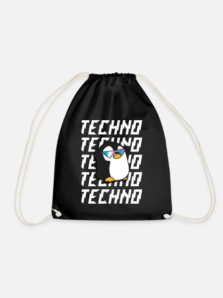 Techno Penguin - Drawstring Bag - black