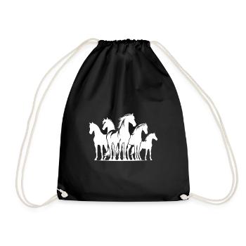 Knuffige Pferdebande Pferde auf dem Reitplatz - Turnbeutel - Schwarz - Vorne