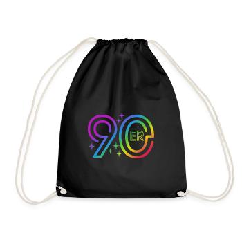 90er Jahre - bunter Regenbogen - retro - Turnbeutel - Schwarz - Vorne