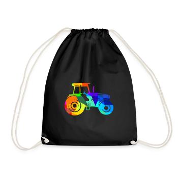 Tractor Rainbow Polygon Agriculture Vehicle - Drawstring Bag - black - Front