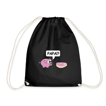Papa | Schwein, grillen, Steak, Party - Turnbeutel - Schwarz - Vorne