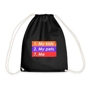 1. Meine Kinder 2. Meine Haustiere 3. Ich - Turnbeutel - Schwarz - Vorne