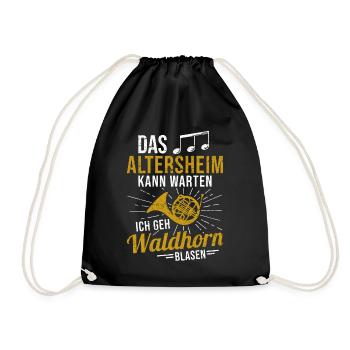 Waldhorn Hornist Orchester Musiker Horn Blasmusik - Turnbeutel - Schwarz - Vorne