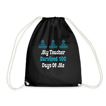 My Teacher Survived 100 Days Of Me - Drawstring Bag - black - Front