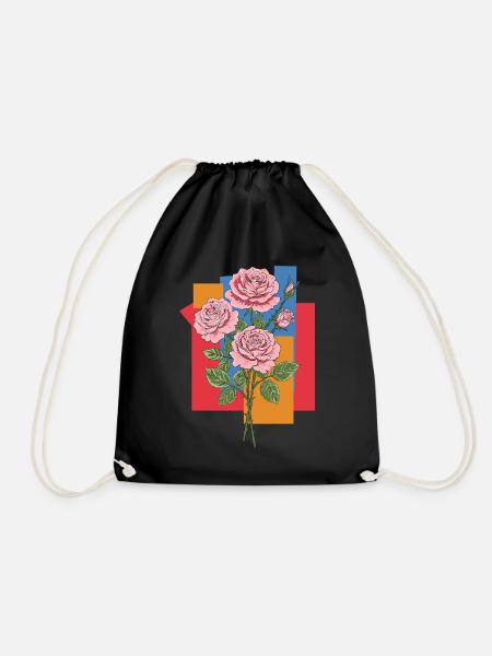 Roses - Drawstring Bag - black