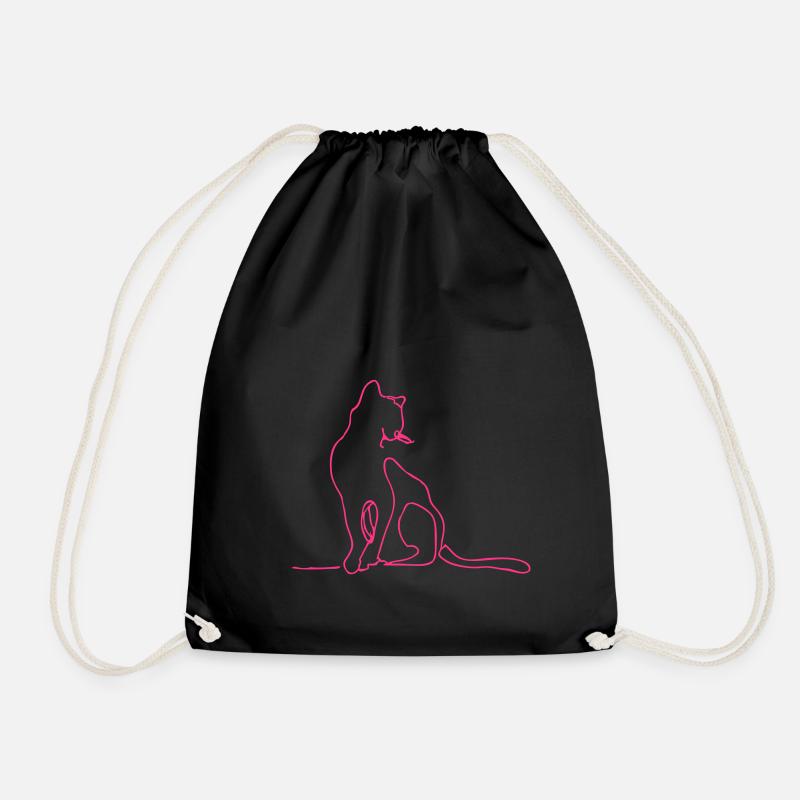 Sedentary cat, minimalist line illustration - Drawstring Bag - black