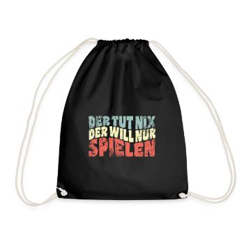 Der tut nix, der will nur spielen - Hunde Spruch - Turnbeutel - Schwarz - Vorne