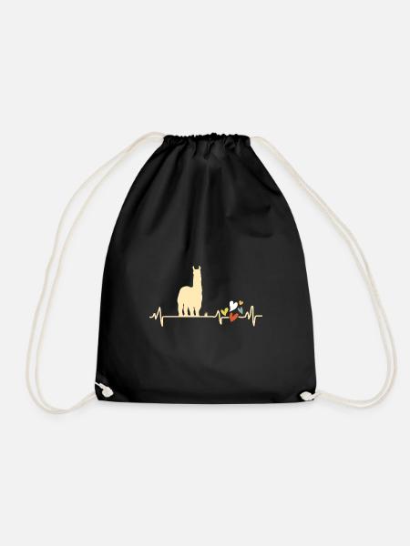 Alpaca heartbeat alpaca with heart lama - Drawstring Bag - black