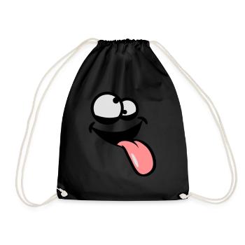 Crazy comic cartoon face laugh funny funny logo de - Drawstring Bag - black - Front