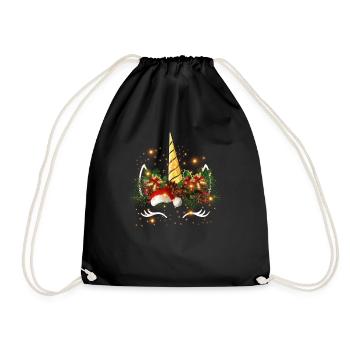 Weihnachts-Einhorn - Turnbeutel - Schwarz - Vorne