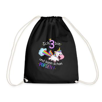 3. Geburtstag Einhorn pupsen Regenbogen - Turnbeutel - Schwarz - Vorne