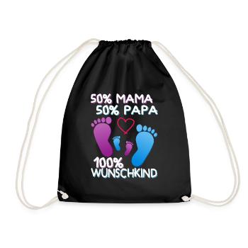 Mama Papa Babyfüße Geschenk Wunschkind Familie - Turnbeutel - Schwarz - Vorne