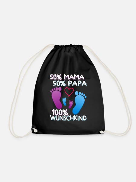 Mama Papa Babyfüße Geschenk Wunschkind Familie - Turnbeutel - Schwarz