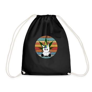 Stoned unicorn joint marijuana funny - Drawstring Bag - black - Front