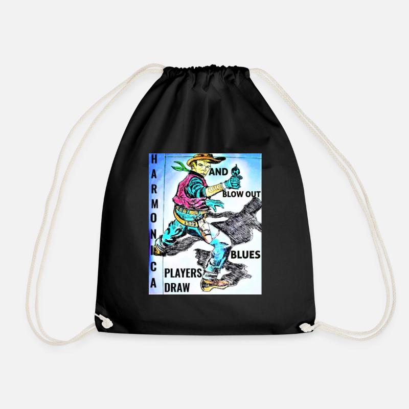 HARMONICA PLAYERS DRAW AND BLOW OUT BLUES - Drawstring Bag - black