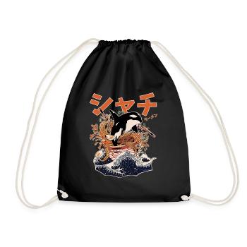 The Great Killer Whale Ramen (Japanese Text) - Drawstring Bag - black - Front