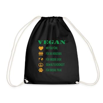 VEGAN Mitgefühl Veganer für Erde und Tiere - Turnbeutel - Schwarz - Vorne