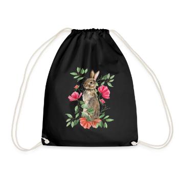 Rabbit with flowers - Drawstring Bag - black - Front