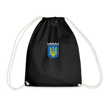 Ukraine support yellow blue coat of arms - Drawstring Bag - black - Front