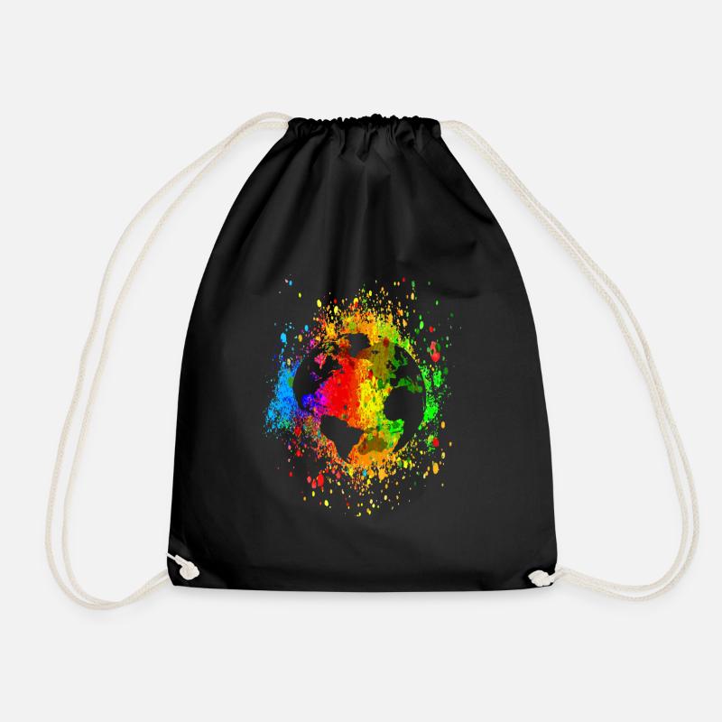 world 03 04 - Drawstring Bag - black