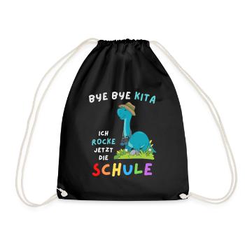 Dinosaurier Schulanfang Einschulung Schulstart - Turnbeutel - Schwarz - Vorne