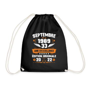 Septembre 1989 Idée cadeau d'anniversaire 33 ans - Sac de sport léger - noir - Devant