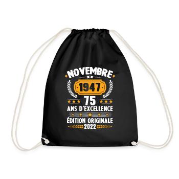 Cadeau D'anniversaire Rétro 75 Ans Novembre 1947 - Sac de sport léger - noir - Devant