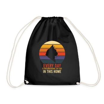 international cat day - Drawstring Bag - black - Front