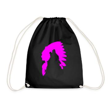 American Indian & Wolf SPORT Tshirt Birthday Gift - Drawstring Bag - black - Front