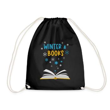 Winter Cozy Reading Books Snow Nature - Drawstring Bag - black - Front
