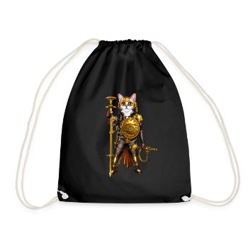 Anime Cat with Helmet, Long Sword - Drawstring Bag - black - Front