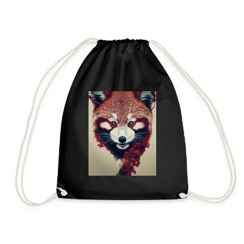 Red Panda as spiritual animal asia red flowers - Drawstring Bag - black - Front