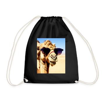 cool camel holiday selfie desert sunglasses comic - Drawstring Bag - black - Front