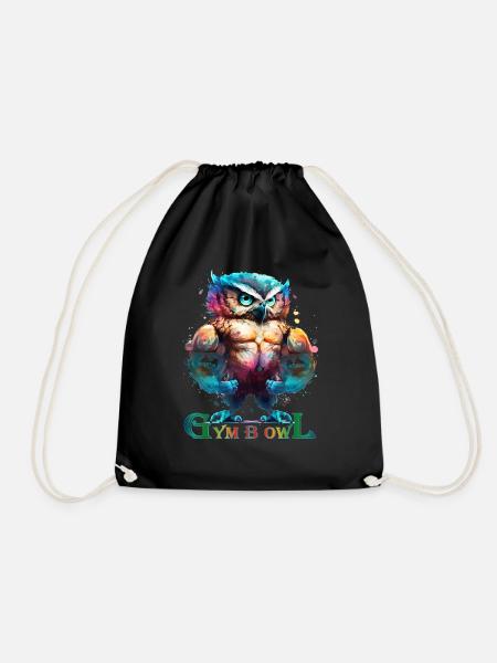 Gym B Owl - Gymbowl - Weight Training Owl - No Pain... - Drawstring Bag - black