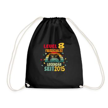 8. Geburtstag Kinder Gaming Gamer Zocker Geschenk - Turnbeutel - Schwarz - Vorne