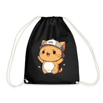 Cute cat wearing a hat - Drawstring Bag - black - Front