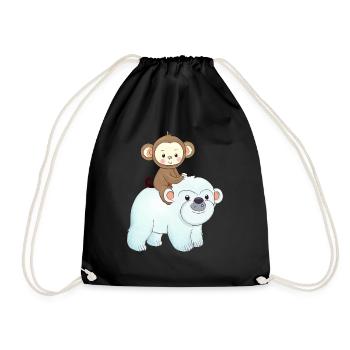 Monkey rides polar bear polar bear - Drawstring Bag - black - Front