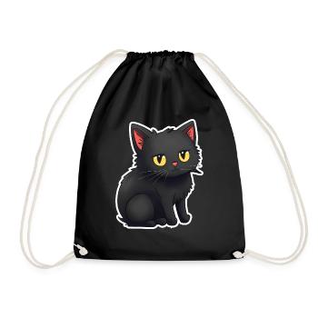 Cute Black Cats Sticker Stickers - Drawstring Bag - black - Front