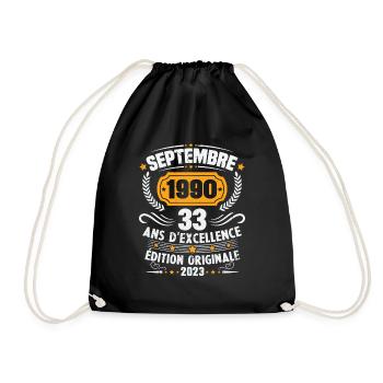 Cadeau anniversaire 33 Ans septembre 1990 Vintage - Sac de sport léger - noir - Devant