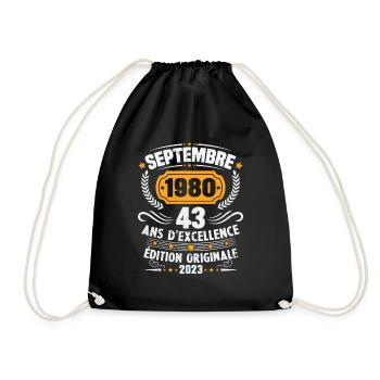 Cadeau anniversaire 43 Ans septembre 1980 Vintage - Sac de sport léger - noir - Devant