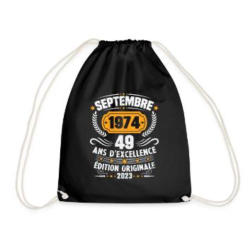 Cadeau anniversaire 49 Ans septembre 1974 Vintage - Sac de sport léger - noir - Devant