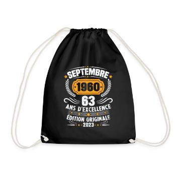 Cadeau anniversaire 63 Ans septembre 1960 Vintage - Sac de sport léger - noir - Devant