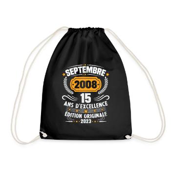 Cadeau anniversaire 15 Ans septembre 2008 Vintage - Sac de sport léger - noir - Devant