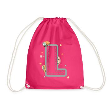 Buchstabe l Fahrzeug - personalisiertes Kindergeschenk - Turnbeutel - Fuchsia - Vorne