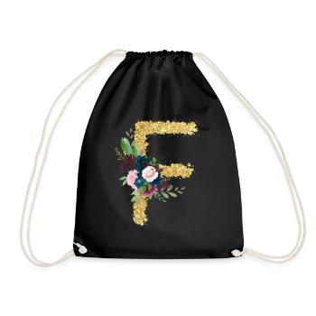 Buchstabe f gold floral - Turnbeutel - Schwarz - Vorne