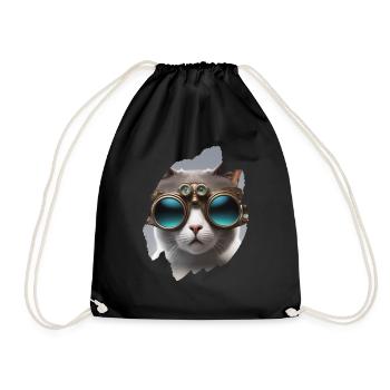 Steampunk Süße Katze Haustier Brille Tier Zukunft - Turnbeutel - Schwarz - Vorne