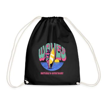 Beach Ocean Surfing Retro Surfers Sea Waves Summer - Turnbeutel - Schwarz - Vorne