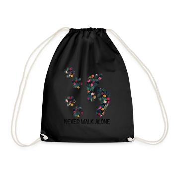 Never Walk Alone Paw Dog Flower Shirt Dog Friends - Drawstring Bag - black - Front