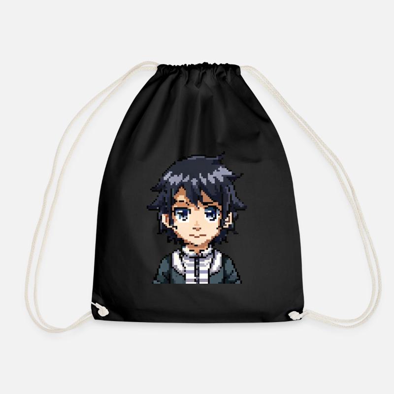 Anime Figure in 8-Bit - Drawstring Bag - black