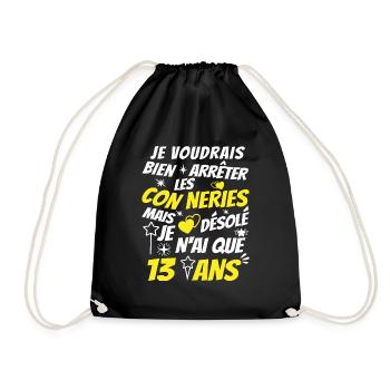 connerie 13 ans / idée cadeau enfant / 13 ans - Sac de sport léger - noir - Devant